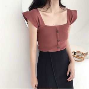 Yesstyle Frill Trim Knit Top
